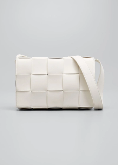 Bottega Veneta The Cassette Intrecciato Crossbody Bag In White/silver