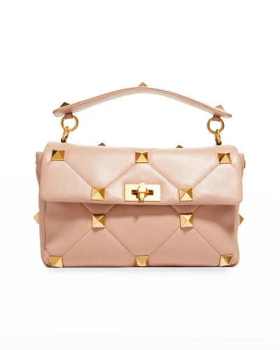 Valentino Garavani Roman Stud Large Quilted Leather Shoulder Bag In Rose Cannelle