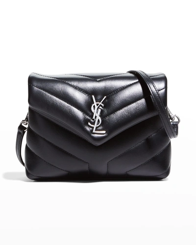 Saint Laurent Loulou Toy Matelasse Calfskin V-flap Crossbody Bag In Black