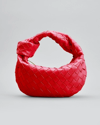 Bottega Veneta Jodie Mini Intrecciato Knot Hobo Bag In Dark Red