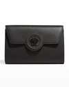 Versace La Medusa Tonal Leather Wallet Crossbody Bag In Black