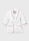 Petite Plume Kid's Solid Flannel Robe W/ Contrast Piping In White
