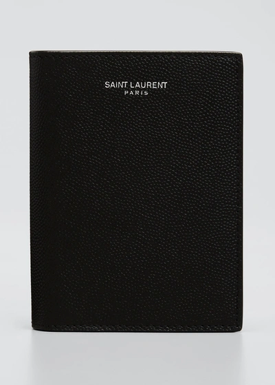 Saint Laurent Men's Ysl Pebbled Leather Wallet In Nero