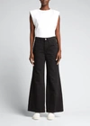 Frame Womens Inkwell Le Easy Wide Flare Flared-leg Mid-rise Recycled-cotton Jeans In Film Noir