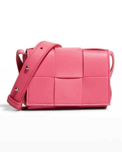 Bottega Veneta Mini Cassette Woven Crossbody Bag In Pink