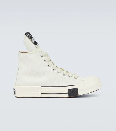 Rick Owens Drkstar Hi' Elongated Tongue Canvas Sneakers In White/black