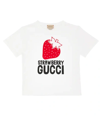Gucci Kids' Strawberry Logo Cotton T-shirt In White