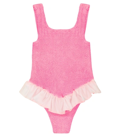 Hunza G Kids' Denise Crinkle Swimsuit In Pink