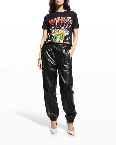 Alice And Olivia Milo Roll-sleeve Band T-shirt In Blackmulti