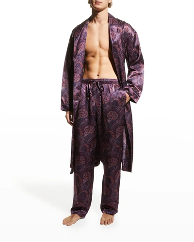 Majestic Men's Silk Paisley Lounge Trousers In Burgundy