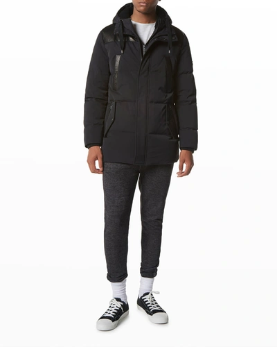 Andrew Marc Hampshire Yeti Tech Quilted Mix Media Jacket With Hooded Bib In Black