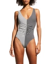 Solid & Striped The Lucia Metallic Striped Swimsuit In Stripe Combo Blac
