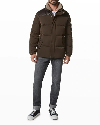 Andrew Marc Ainsworth Down Puffer Jacket With Genuine Shearling Trim In Jungle