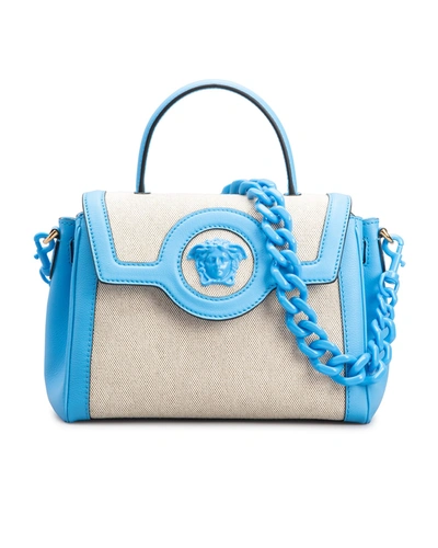 Versace La Medusa Small Handbag In Rope Blue