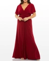 Mac Duggal Plus Size V-neck Solid Jersey Gown In Deep Red