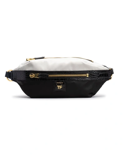Tom Ford Lux Croc-embossed Nylon Belt Bag In Black