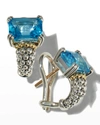 Lagos 18k Yellow Gold & Sterling Silver Glacier Blue Topaz Caviar Beaded Large Half Hoop Earrings In Blue Topaz