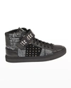 JOHN GALLIANO PARIS MEN'S GAZETTE-PRINT STUDDED HIGH-TOP SNEAKERS,PROD247800054