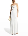 Aidan Mattox Jewel-strap Cowl-neck Satin Gown In Clear Water