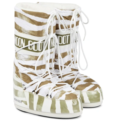 Moon Boot Icon Zebra Snow Boots In White/ Sage