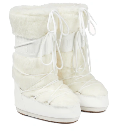 Moon Boot Womens Cream Brand-print Lace-up Shell Snow Boots 6-8 In White