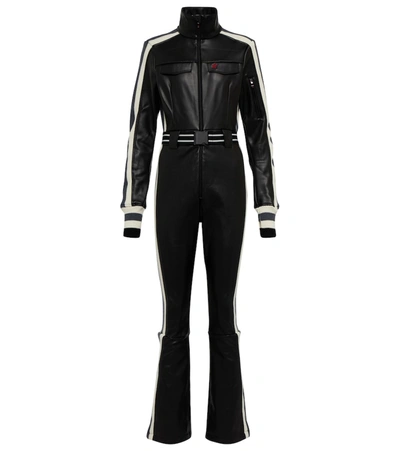 Perfect Moment Crystal Soft Shell Faux Leather Jumpsuit In Black