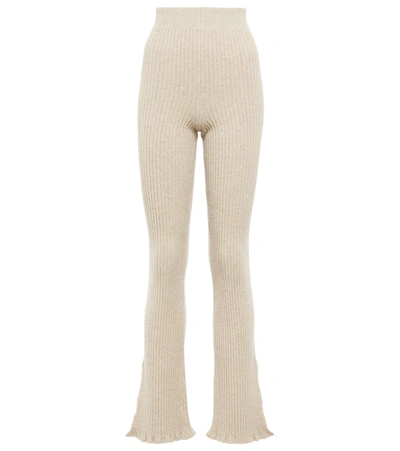 Victoria Beckham Ribbed-knit Wool-blend Flared Pants In Off White Melange
