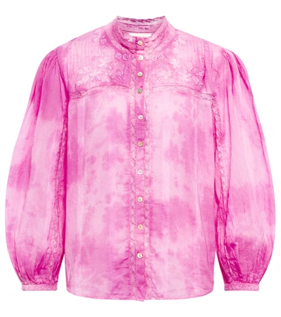 Loveshackfancy Ronda Embroidered Cotton Blouse In Begonia Hand Dye