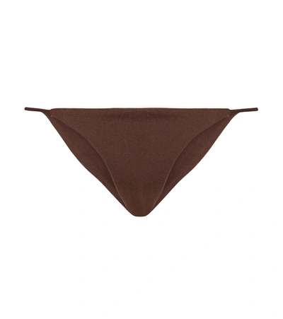 Jade Swim Bare Minimum Bikini Bottoms In Chocolate Sheen