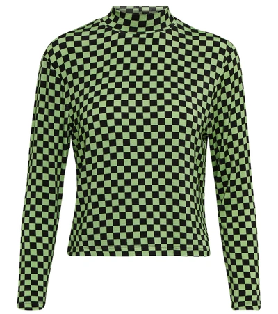 Rixo London Tully高领上衣 In Checkerboard Green