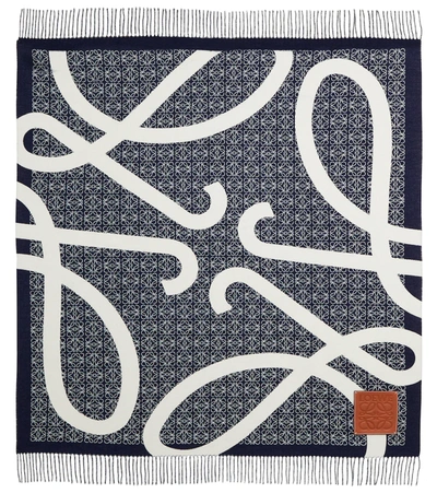 Loewe Anagram Wool Blanket In Navy