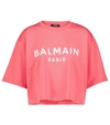 BALMAIN LOGO COTTON CROPPED T-SHIRT,P00637326