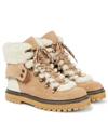 See By Chloé Eileen Mixed Leather Shearling Hiker Booties In Beige