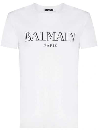 Balmain Paris Logo Print Cotton T-shirt In White