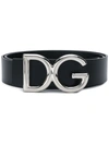 Dolce & Gabbana Men's Leather Belt With Logo-plate Buckle In Black