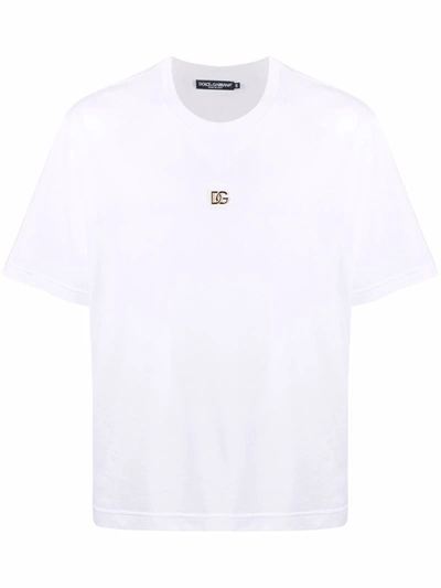 Dolce & Gabbana T-shirt With Metal Dg Logo In White