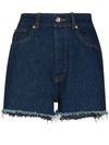 Rabanne Womens Indigo Beachwear Frayed-hem High-rise Denim Shorts 8 In Blue