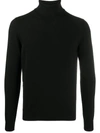 Malo Ribbed Turtleneck Knit Sweater With High Collar In Black