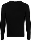 Malo Ribbed Crewneck Sweater With Long Sleeves In Black