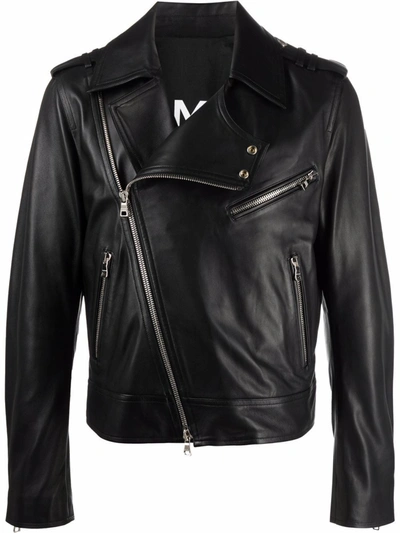 Balmain Men's  Black Leather Outerwear Jacket