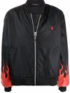 Vision Of Super Flames Print Bomber Jacket In Black