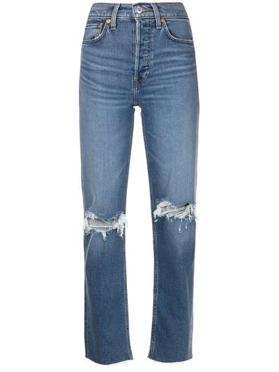 Re/done Straight Jeans With A Worn Effect In Blue