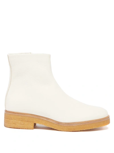 The Row Boris Leather Ankle Boots In White
