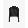 Allsaints Womens Black Elora Cropped Leather Biker Jacket 10