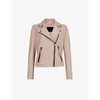 Allsaints Womens Powder Pink Dalby Suede Biker Jacket 14