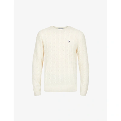 Polo Ralph Lauren Mens Andover Cream Cable-knit Logo-embroidered Wool And Cashmere-blend Jumper L