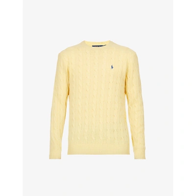Polo Ralph Lauren Mens Empire Yellow Cable-knit Logo-embroidered Wool And Cashmere-blend Jumper M