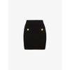 Balmain Black Pencil Mini Skirt With Jewel Buttons In Tweed Woman