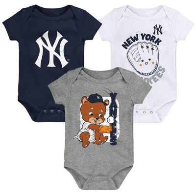 Zzdnu Outerstuff Babies' Newborn & Infant Navy/white/gray New York Yankees Change Up 3-pack Bodysuit Set