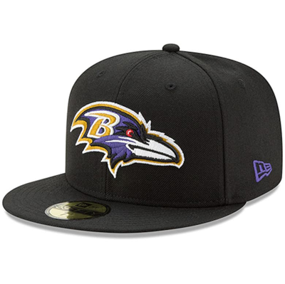 New Era Men's Black Baltimore Ravens 10th Anniversary Patch 59fifty Fitted Hat